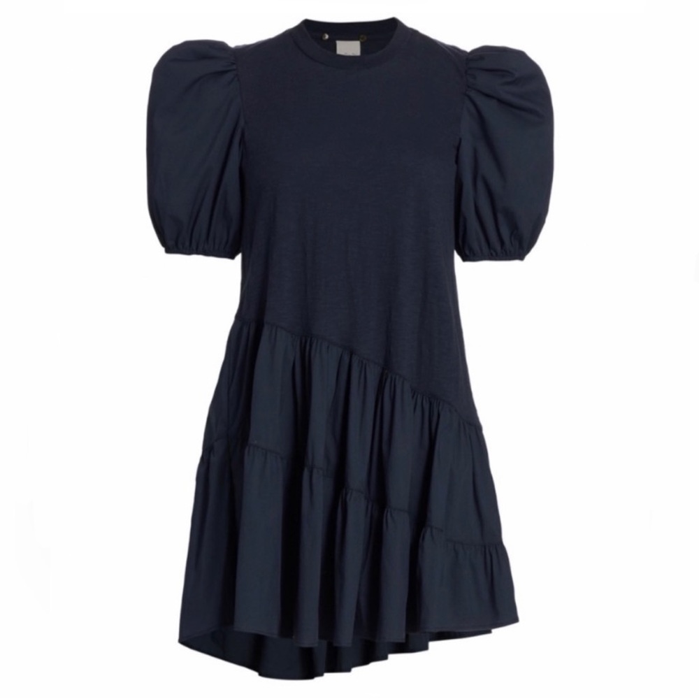 $295 CINQ A SEPT Caitlin Puff-Sleeve Asymmetrical Mini Dress
